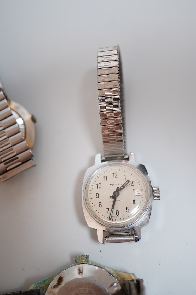 Eight assorted mainly gentleman's wrist watches, including a steel and gold plated Trident, Fero and over sized Citron.